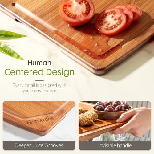Miniatura de Tabla de Cortar Grande Astercook de Bambú Carbonizado de 16x12 pulgadas con Canaleta para Jugos y Agarradera 3