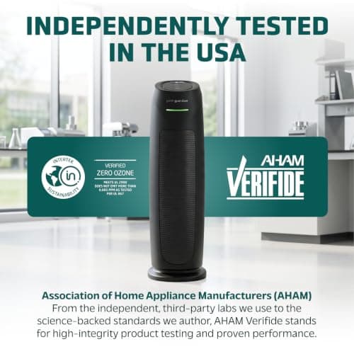 GermGuardian HEPA Large Room Air Purifier for Bedroom, Office, Dorm, and Home - Filters Pet Dander, Dust, Pollen, Smoke, Scents - Air Quality Monitor - AC4880B - 22" Tower - Black thumbnail 6