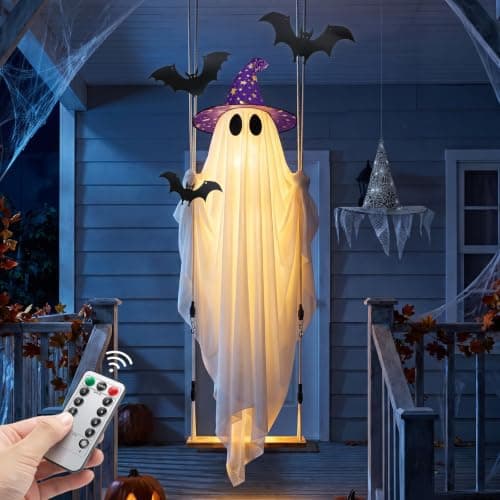 Fantasma colgante gigante de 11 pies con murciélagos y sombrero