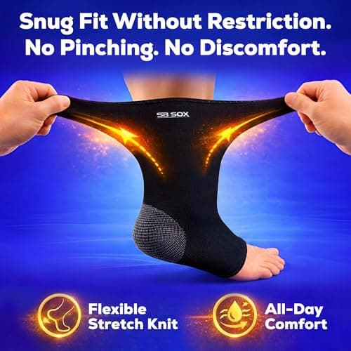 Tobillera de Compresión SB SOX (1 Par) – Soporte para Fascitis, Esguinces y Aquiles (Negro, Talla Mediana)