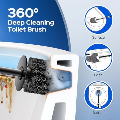 Miniatura de Escobilla de Baño HAMITOR Negra: Antioxidable con Soporte Oculto y Montaje en Pared 3