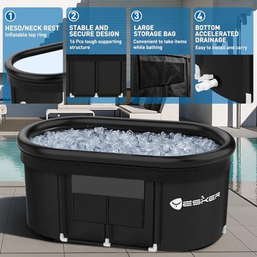 Yesker 110 Gal Oval Ice Bath Tub with Air Ring, Portable Multi-Layered Cold Plunge Tub with Lid for Athletes, Foldable and Inflatable, One Person Hot Bathtub at Gym, Yard, Home, Ou thumbnail 3