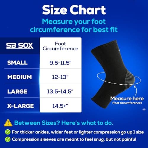 Tobillera de Compresión SB SOX (1 Par) – Soporte para Fascitis, Esguinces y Aquiles (Negro, Talla Mediana)