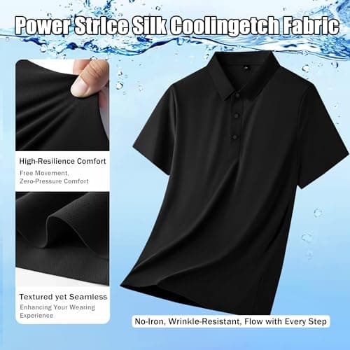 Polo Shirts for Men: Quick Dry Moisture Wicking High Elasticity Convenient Slim Fit Polo Runs Small Black thumbnail 4