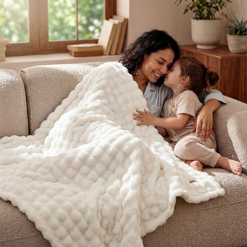 Bedsure 3D Fleece Bubble Blanket for Couch - GentleSoft White Spring Throw Blanket for Sofa Bed Room Decor - Luxury Soft Cozy Blanket Gifts for Kids, Lightweight, Off White, 50"×60 thumbnail 9