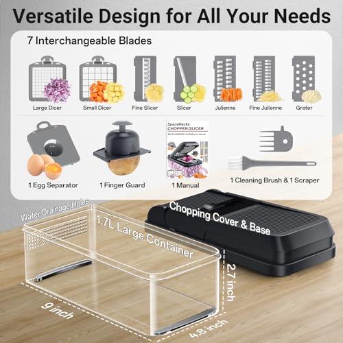 Picador de Verduras SpaceHacks 12 en 1: 7 Cuchillas, Mandolina y Protector de Dedos