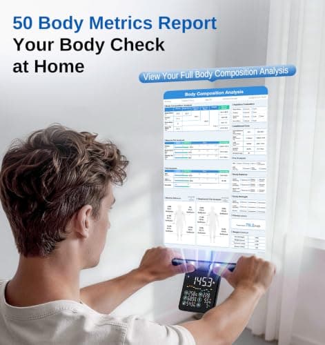 GE Smart Scale for Body Weight: 8-Electrode Body Pod Fat Monitor with Full Body Composition Analysis, Bluetooth App Sync, Large Handle Display, 400lb Capacity Bathroom Scale for Ho thumbnail 2