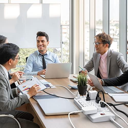 Regleta Protectora de Sobretensión de 18 Tomas con 4 USB, Cable Plano de 3m y 2100 Joules