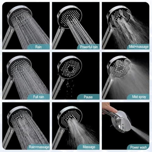12 Inch Wide Rain Shower Head with Filtered Handheld Combo, High Pressure Rainfall Shower Head, 9 Spray Modes Handheld with 9-Inch Extension Arm, Comes with Filter Removes Chlorine