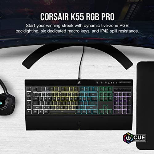Corsair K55 RGB PRO Membrane Wired Gaming Keyboard – IP42 Dust and Spill-Resistant – 6 Macro Keys with Elgato Integration – iCUE Compatible – QWERTY NA – PC, Mac, Xbox – Black thumbnail 2