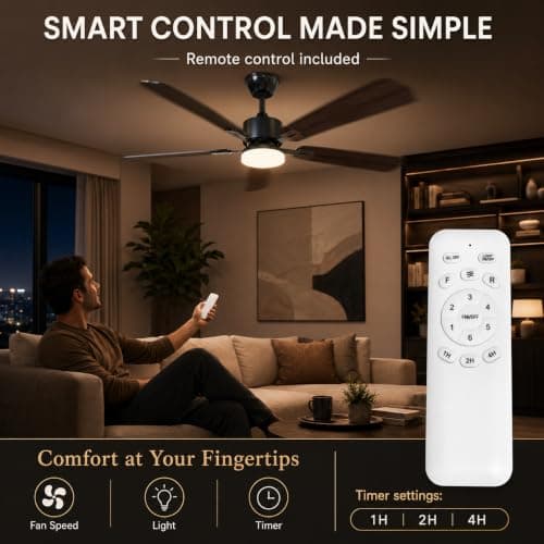 STANDLE 42 Inch Ceiling Fans with Lights and Remote Control, Black