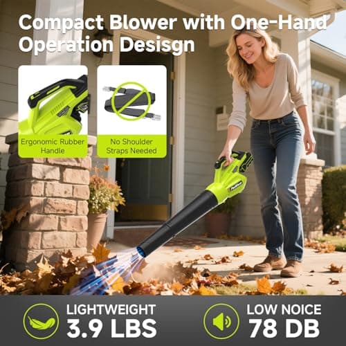 PULITUO Leaf Blower Cordless, 500CFM/ 125MPH Lightweight Cordless Blower with 2X 4.0 Batteries and Fast Charger, Variable Speed Battery Leaf Blowers for Lawn Care, Leaves, Grass, P