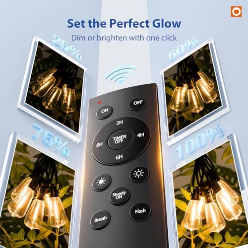 addlon 100FT LED Outdoor String Lights with Remote Waterproof Patio Lights with Shatterproof ST38 Replaceable Bulbs, Dimmable Outside Hanging Light Connectable for Porch, Backyard thumbnail 6