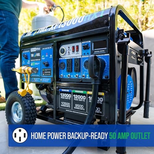 DuroMax XP13000HXT 13,000-Watt 500cc Tri Fuel Gas Propane Natural Gas Portable Generator with CO Alert, Black/Blue thumbnail 5