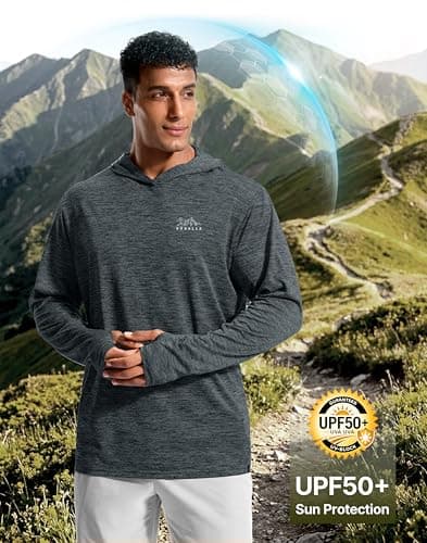 Pudolla Men's UPF 50+ Sun Protection Hoodie Lightweight Long Sleeve UV Hiking Shirts for Men Fishing Running SPF Rash Guard(Grey Large) thumbnail 3