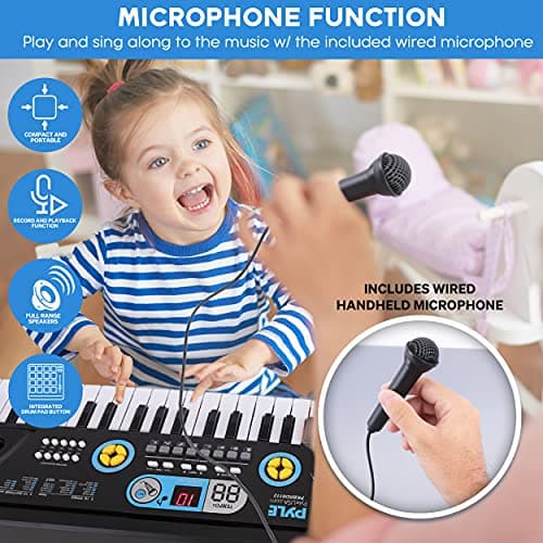 PYLE Electric Piano, Electric Keyboard Piano, Music Keyboard - 61 Keys, 16 Tones, 10 Rhythms, Stereo Speakers, Rechargeable Battery, Wired Microphone Included, Perfect for Kids and