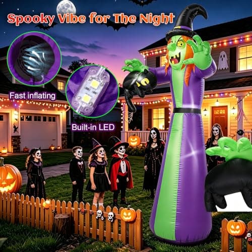 12 FT Giant Halloween Inflatables Witch Outdoor Decoration-Huge Blow Up Spooky Witch Grabbing Black Cat with Built-in LEDs – Tall Halloween Yard Decor for Lawn Party, Garden & Front Yard thumbnail 3