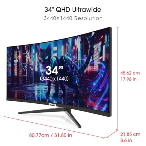 Monitor Curvo Ultrawide Sceptre 34" WQHD (3440x1440), 180Hz, 1ms, Bocinas Integradas