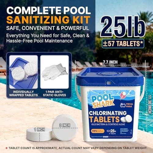 Pastillas de Cloro Pool Shark para Albercas | 3 Pulgadas, 25 Lbs | 90% Cloro Activo, Disolución Lenta
