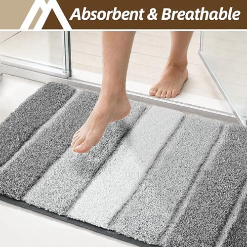 COSY HOMEER Bathroom Rugs 24 x 17, Ultra Soft Absorbent Bath Mat, Non-Slip TPR Backing Stays in Place, Machine Washable Shaggy Rug for Bathroom Floor, Grey thumbnail 4