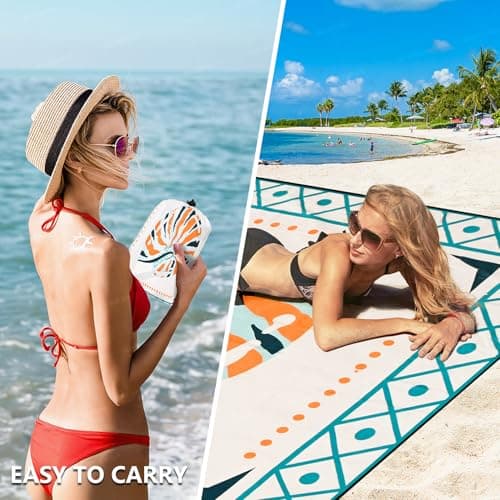 HIHOHO Waterproof Sandproof Beach Blanket Mat for 1-8 Adults, Quick Drying thumbnail 3