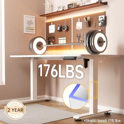 Veken 55 Inch Large Electric Standing Desk,Sit to Stand Up, Heights Adjustable, Work Home Office Computer Table for Study, Walking Pad, Writing, and Games, Wooden Desktop Desks, Wh thumbnail 5