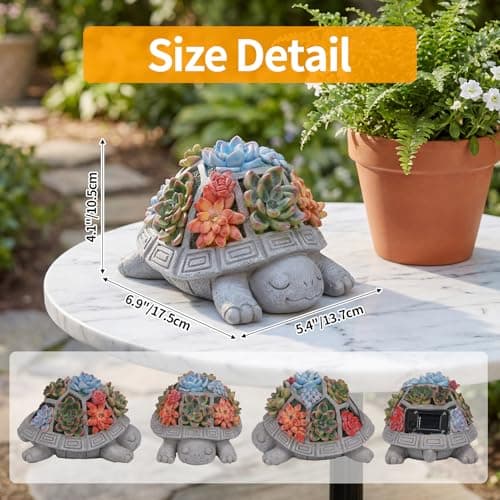 Snclriao Solar Turtle Garden Decor Outdoor Statue, 7 Succulent LED Lights thumbnail 3