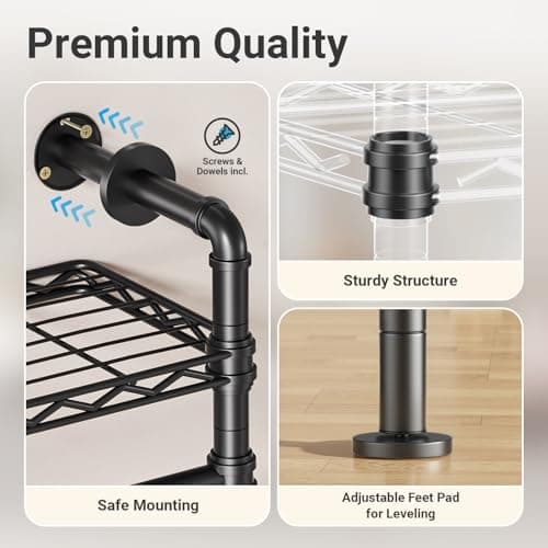 Timate F3 Garment Rack Heavy Duty Clothes Rack for Hanging Clothes, Expandable Industrial Pipe Wall Mounted Clothing Racks, Adjustable Storage Wardrobe Closet Kit Walk in Closet Sy thumbnail 7