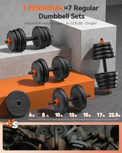 FEIERDUN Adjustable Dumbbells, 45lbs Free Weight Set with Connector, 4 in1 Dumbbells Set Used as Barbell, Kettlebells, Push up Stand, Fitness Exercises for Home Gym Suitable Men/Wo thumbnail 3