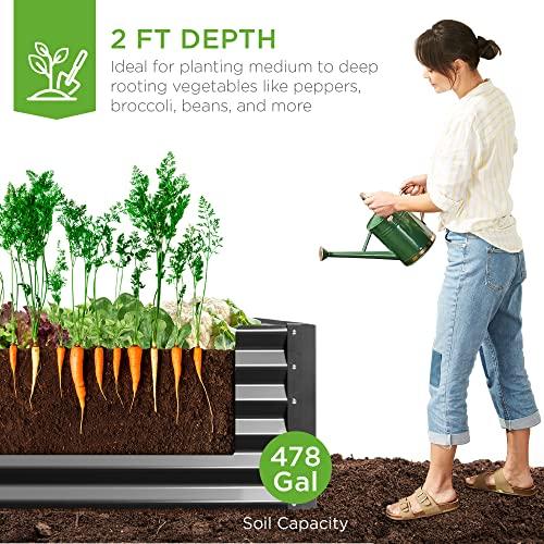 Best Choice Products 8x4x2ft Outdoor Metal Raised Garden Bed, Deep Root Planter Box for Vegetables, Herbs & Flowers, 478-Gallon Capacity, 100% Non Toxic Materials - Gray thumbnail 3
