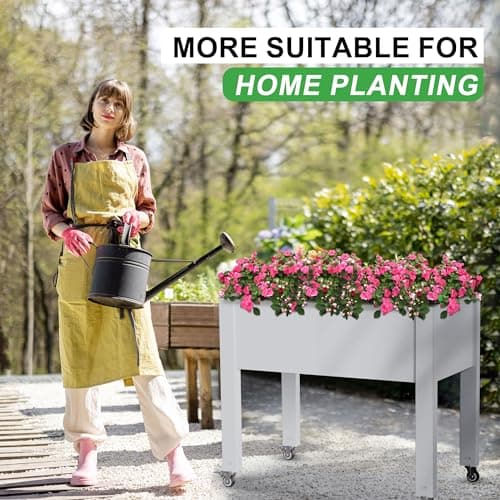PatioZen Raised Garden Bed with Legs, 28.9" Tall Self-Watering Raised Planter Box with Lockable Wheels, Drainage Plug and Gauge for Vegetables Flowers, Rustproof Resin for Backyard thumbnail 5