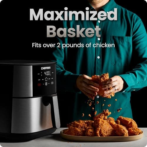Chefman Air Fryer 8 Qt | TurboFry® 4-in-1 with 450°F Hi-Fry Option for Crispier Results | Bake, Dehydrate, Frozen | XL Nonstick Dishwasher-Safe Basket | Stainless Steel thumbnail 3