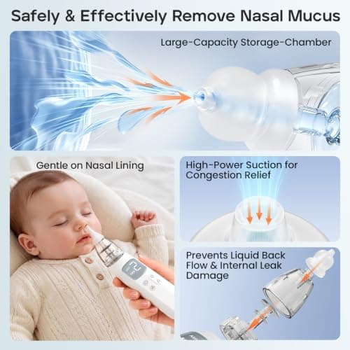 Baby Electric Nasal Aspirator, 3 Suction Levels, 3 Interchangeable Silicone Tips, Music & Light thumbnail 7