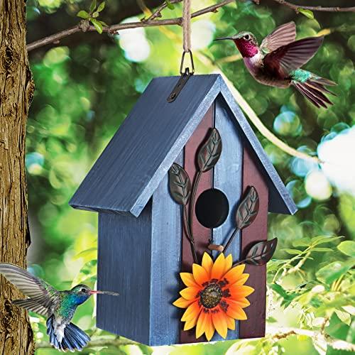 Birdhouse,Nesting Boxes for Birds, Rustic Wooden Flower Nesting Box for Birds for Outdoors, Hanging Bridal House for Garden Decoration, Blue