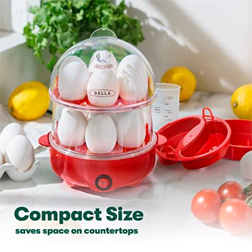 BELLA Double Tier Egg Cooker, Rapid Boiler & Poacher, Meal Prep Essential, Family Sized Meals: Make Up To 14 Large Boiled Eggs, Dishwasher Safe Parts, Poaching Tray Included, Red thumbnail 3