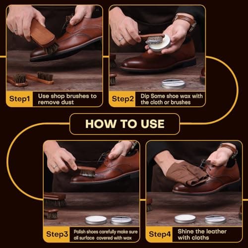 RAPSAKEMOH 10Pcs Shoe Polish Kit, Horsehair Brush Shoe Shine Kit For men