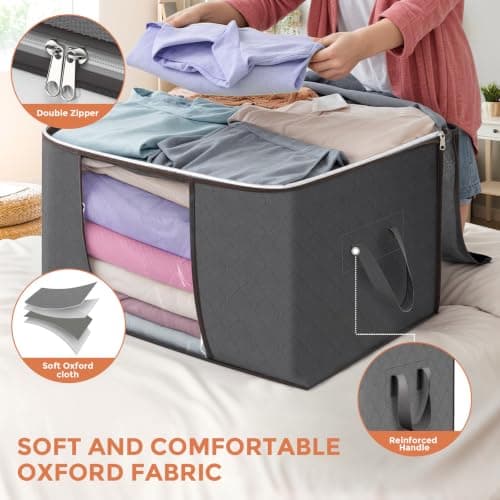 90L Large Storage Bags, 6 Pack Clothes Storage Bins Closet Organizers thumbnail 4