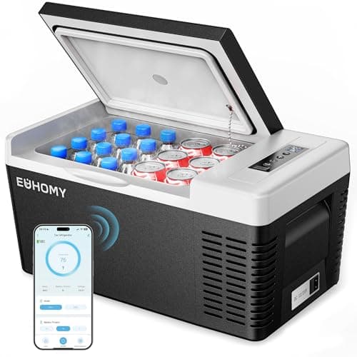 EUHOMY 12 Volt Refrigerator, 19QT(18L) Compressor Electric Cooler APP Control, Car Fridge -4℉~68℉, Portable Refrigerator 12/24V DC 110-240V AC, Portable Freezer for Camping, Boat, 