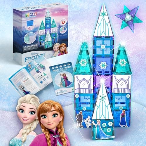 Tytan Toys Disney Frozen Magnetic Tiles Princess Castle - 68-Piece STEAM Building Set with Glitter Tiles & Elsa, Anna, Olaf Stickers - Educational Frozen Toys for Girls Age 3-4+ thumbnail 12