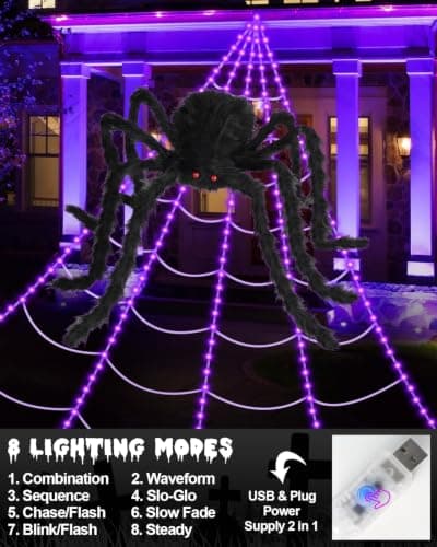 Brighter Spider Webs Halloween Decorations Lights,Halloween Decor thumbnail 4