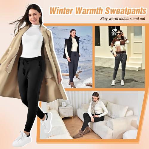 Miniatura de Walifrey Fleece Lined Joggers for Women with Pocket, Women's Warm Sweatpants for Winter Hiking Jogging and Workout,1 Pack Black M 5