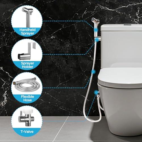 Handheld Bidet Sprayer for Toilet, Adjustable Pressure Feminine Wash - Stainless Steel Easy Install Hand Held Shattaf Spray Hose with Shut-Off Valve, Perfect as Diaper Sprayer, Pos thumbnail 7