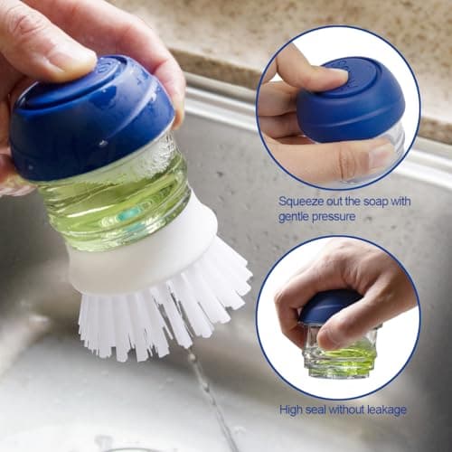 CELOX 2 Pack Dish Brush with Soap Dispenser Soap Dispensing Palm Brush for Cleaning Pots, Dishes thumbnail 2