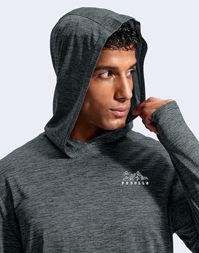 Pudolla Men's UPF 50+ Sun Protection Hoodie Lightweight Long Sleeve UV Hiking Shirts for Men Fishing Running SPF Rash Guard(Grey Large) thumbnail 2