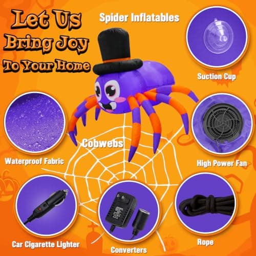 Halloween Trunk or Treat Car Decorations Kit Inflatable Spider with LEDs thumbnail 5