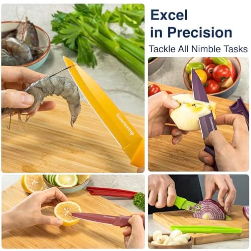 Gourmetop Paring Knife Set of 4, 3.8” Fruit Knife with Cover, German Steel | Extra Sharp 3Cr13MoV Steel, Food-Grade Nonstick Coating, Ergonomic PP Handles, for Fruit Vegetable Peeling & Slicing thumbnail 4