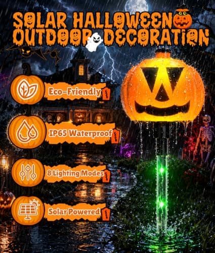 12 Pack Halloween Outdoor Decorations Solar Pathway Stake Pumpkin Lights thumbnail 3