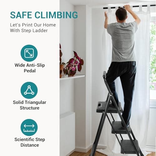 OLIXIS 3 Step Ladder, 800lbs Foldable Step Stool with Anti-Slip Pedal thumbnail 7