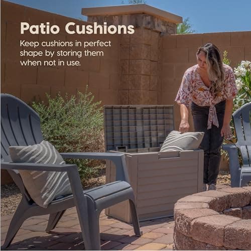 IRIS USA 35 Gallon Outdoor Deck Box, Lockable, Weather-Resistant, Beige thumbnail 11