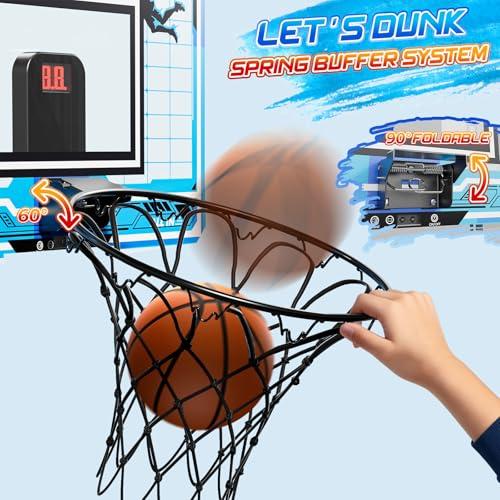 Indoor Mini Basketball Hoop, Over The Door Basketball Hoop With Height Adjustment, Electronic Scoreboard, Remote Control, Upgrade 3 Modes Games Sport Toys Birthday Gifts for Kids 5